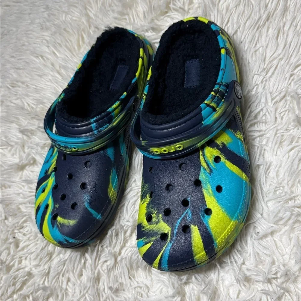 CROCS Kids' Blue and Neon Clogs 5 Kids
